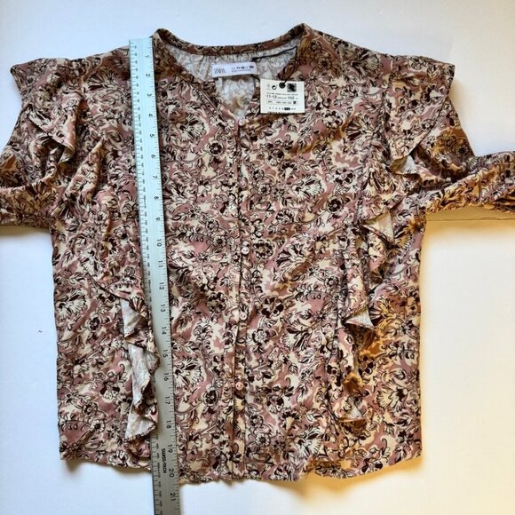 NWT Zara Girl Blouse Floral Ruffle Button Down Long Sleeve Shirt Top Sz 11-12 - Picture 8 of 12